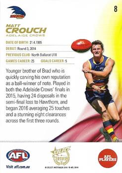 2016 Select AFL Certified #8 Matt Crouch Back
